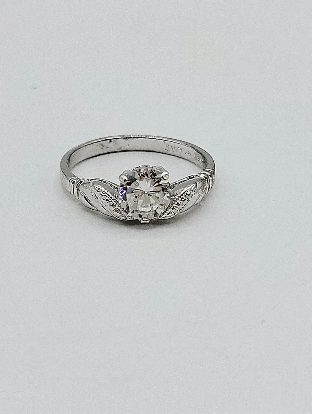 Vtg Lind 925 Sterling Silver Art Deco Round Cubic Zirconia Solitaire Ring